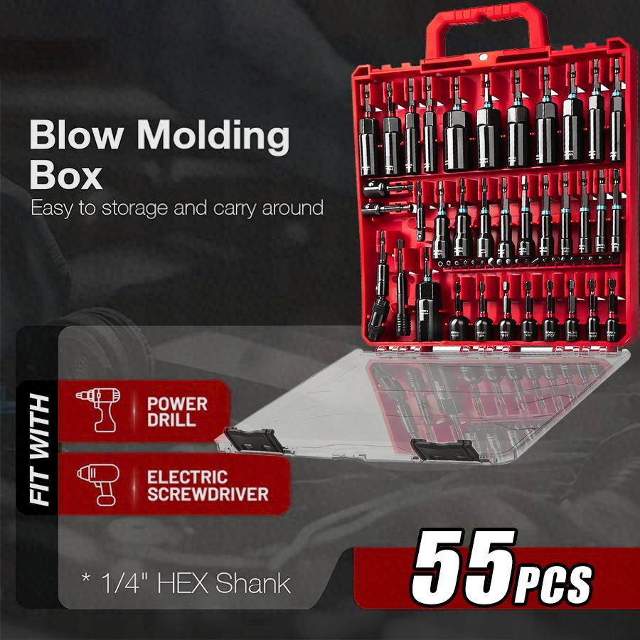 55Pcs Magnetic Impact Nut Driver Set,SAE & Metric Red Storage Case,Socket Set,Socket Adapters & Quick Release Extension,MechanicEssentials #Summervibes 55Pcs Magnetic Impact Nut Driver Set,SAE & Metric Red Storage Case,Socket Set,Socket Adapters & Quick Release Extension,MechanicEssentials #Summervibes