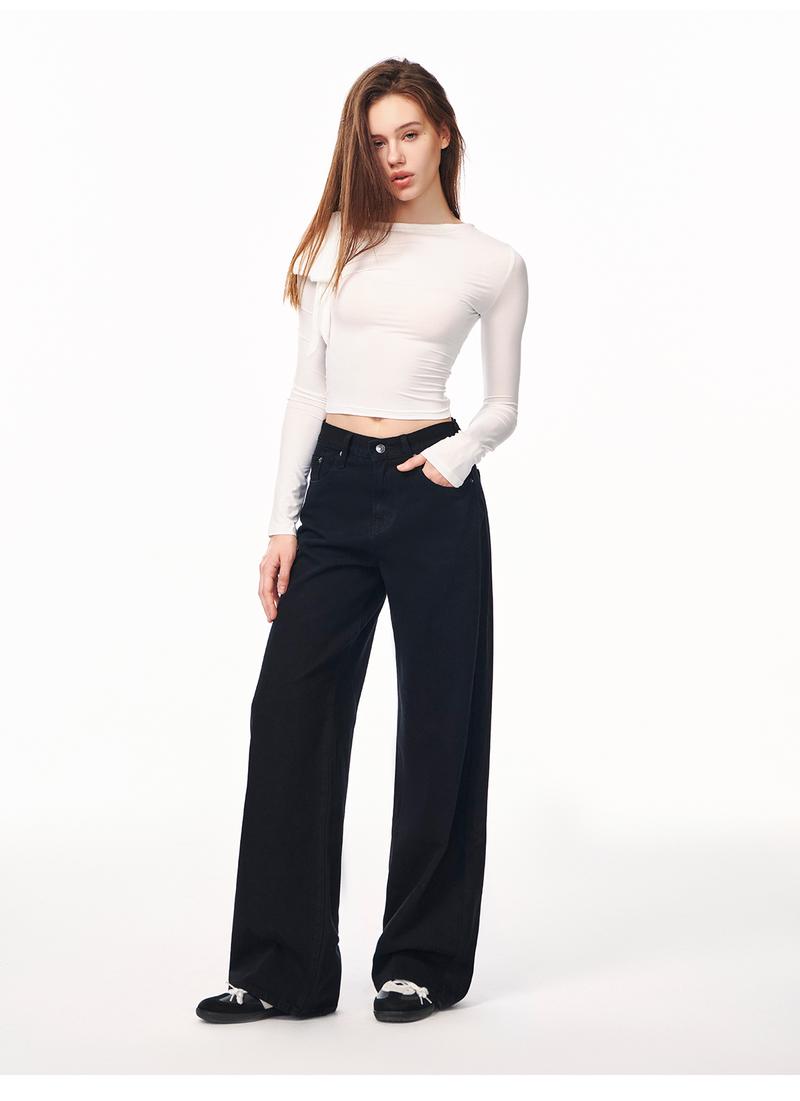 Nextrys AdaptHer Women's High-Rise Wide Straight Leg Baggy Jeans with Snap-Button Waistband Y2K Lightweight Tummy Control Casual Everyday Style Denim Basic Minimalist Maxi