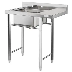 Garvee Commercial Restaurant Sink,Stainless Steel Single Sink Free Standing Utility Sink Industrial Garage Sink with Drainboard for Laundry, Backyard, Garage, Restaurant, Outdoor