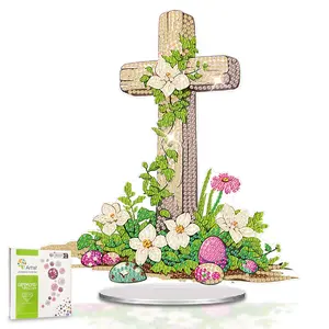 SupaDiya Tabletop Diamond Art Painting Kit, DIY Easter Crystal Gem Rhinestone Stand Up Table Decoration Diamond Craft Desk Placement Ornament for Adult Home Office Decor Gift (7.8x7.8 inch)