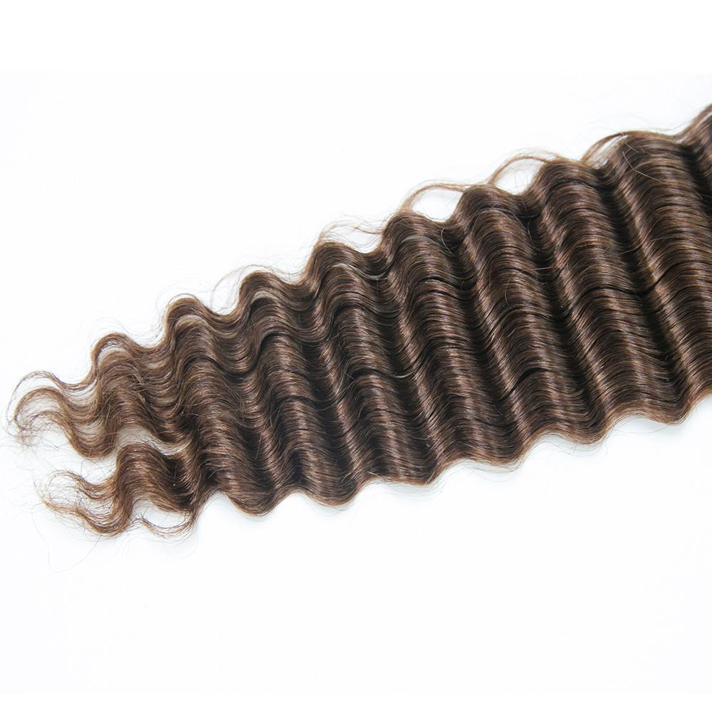 YWIGS #4 Medium Brown Deep Wave Bulk Hair Extensions for Braiding 100g Per Bundle