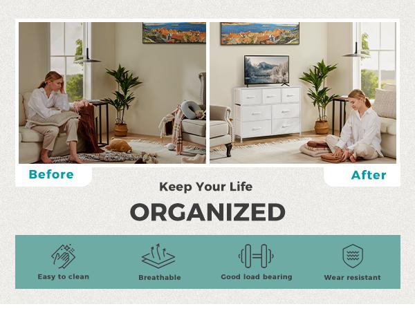 Sweet Furniture S-7 Drawers Dresser for Bedroom and TV Stand, Fabric Storage Tower for Clothes, Baby Stuff