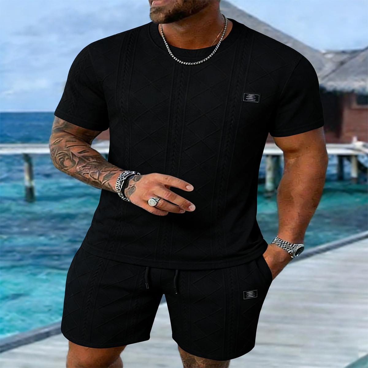 Men's Regular Fit Short-Sleeve Pajama Set Two-Piece Casual Comfort Round Neck Tops and Shorts Pajama Set Men's Summer Pajamas, Homewear & Loungewear pjs