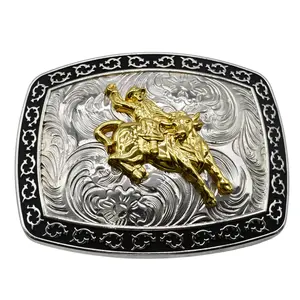 WMG Bull Rider Cowboy Rodeo Western Large Gold Tone Cowboy Riding Bull Unisex Fashion Belt Buckle