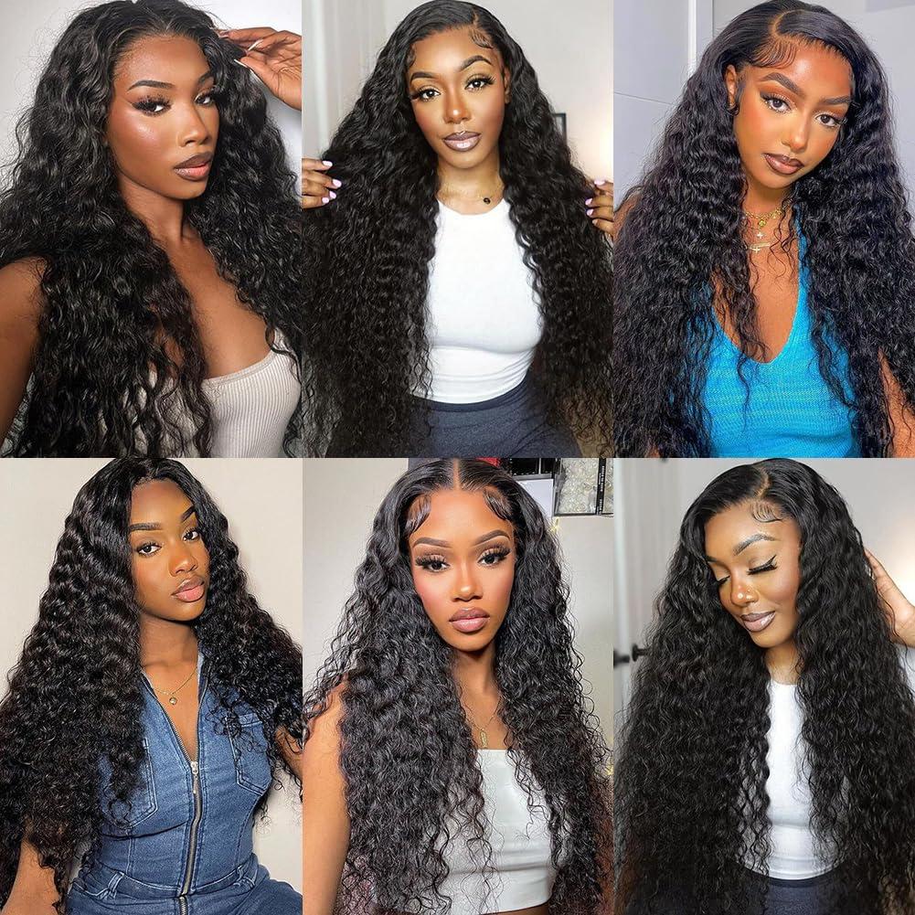 32 34 Inch Deep Wave Lace Front Wigs Human Hair Pre Plucked 13x6 Deep Wave HD Lace Frontal Wigs Human Hair Curly Wigs for Women 180% Density Deep Curly Wigs With Baby Hair