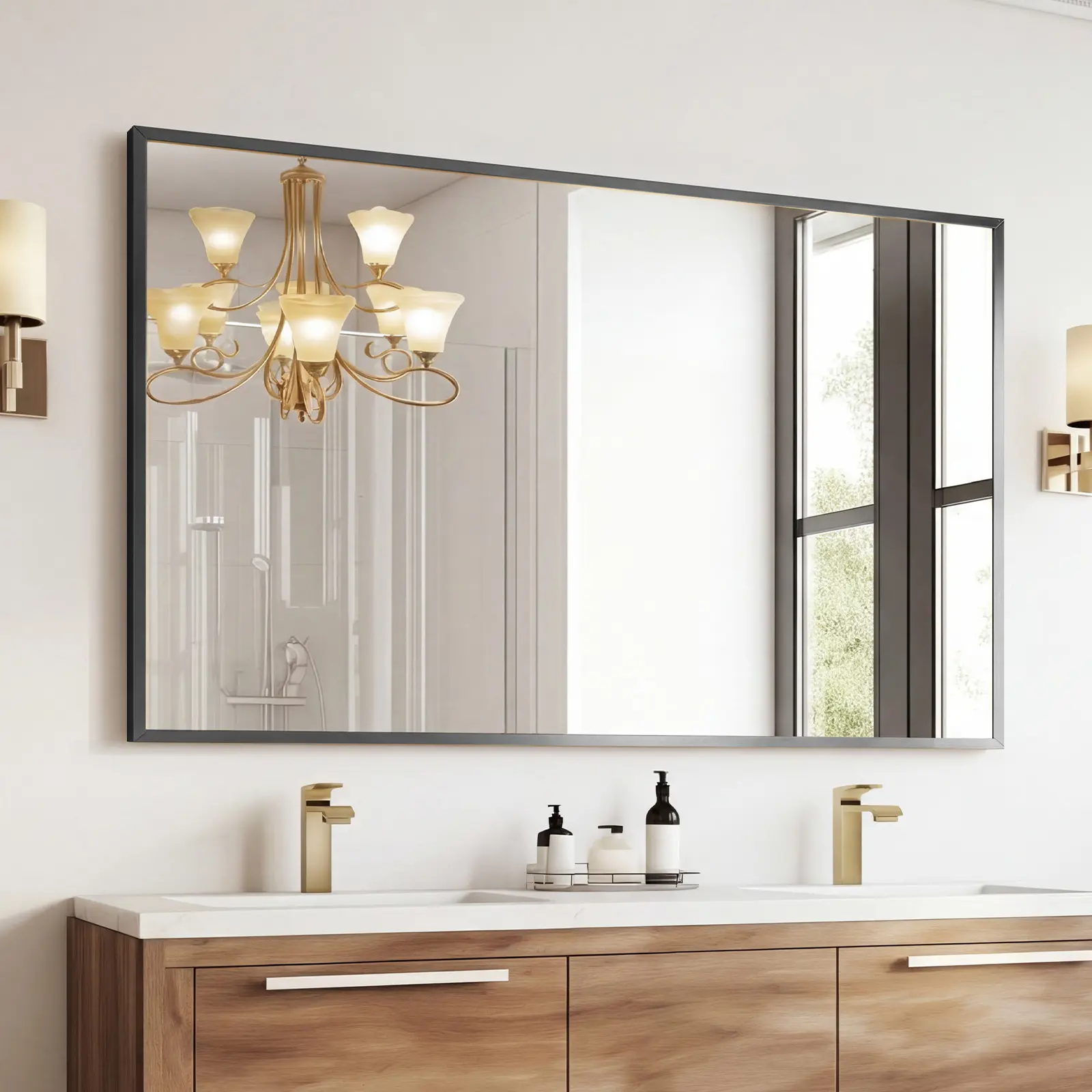 Sweetcrispy S - Bathroom Mirror for Wall, Rectangle Mirrors with Metal Frame, Modern Vanity Wall Mirror Decor for Entryway Hangs, Bathroom Living Room Horizontal or Vertical