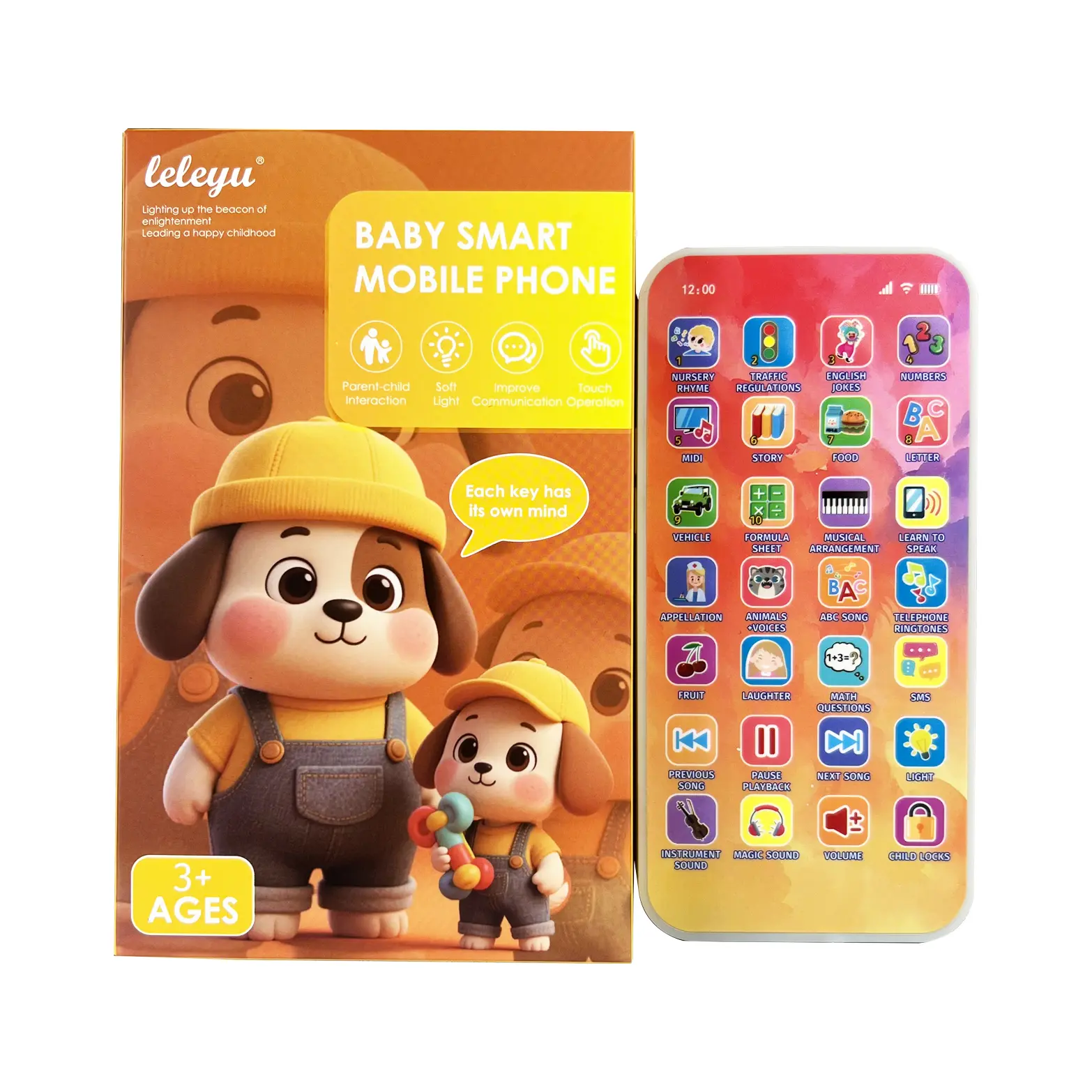 Kids Smart Educational Toy Phone for Toddlers Ages 3+, Chewproof Safe Touch Screen with Child Lock, Multifunction Device with 40 Functions - ABS, Music, Lights, Letters, Nursery Rhymes, Animal Sounds, Interactive Learning & Role Play Ideal Birthday Gift,,