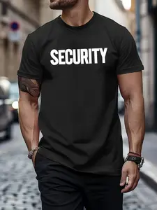 Men's Crew Neck T-Shirt Black SECURITY Text Print for Security Guard Duty Plus Size