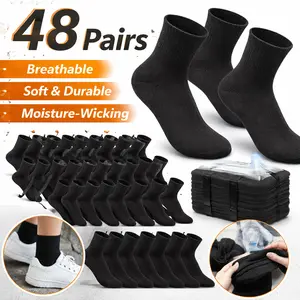 Bulk Socks 48 Pairs – Quarter Ankle Moisture Wicking Athletic Socks for Men Women, Choose Black or White, Crew Casual Sports Socks for Homeless Donations, Shelter, Everyday Wear