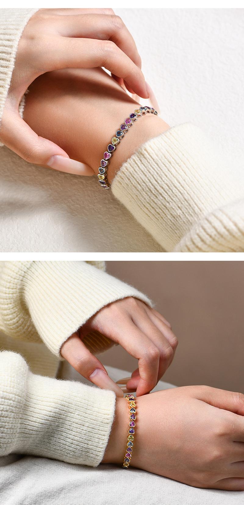 ATTAGEMS Heart-shape Lab-Created Sapphire Colorful Bracelet S925 Sterling Silver Zircon Bracelets For Women Engagement Party Jewelry Gift B050