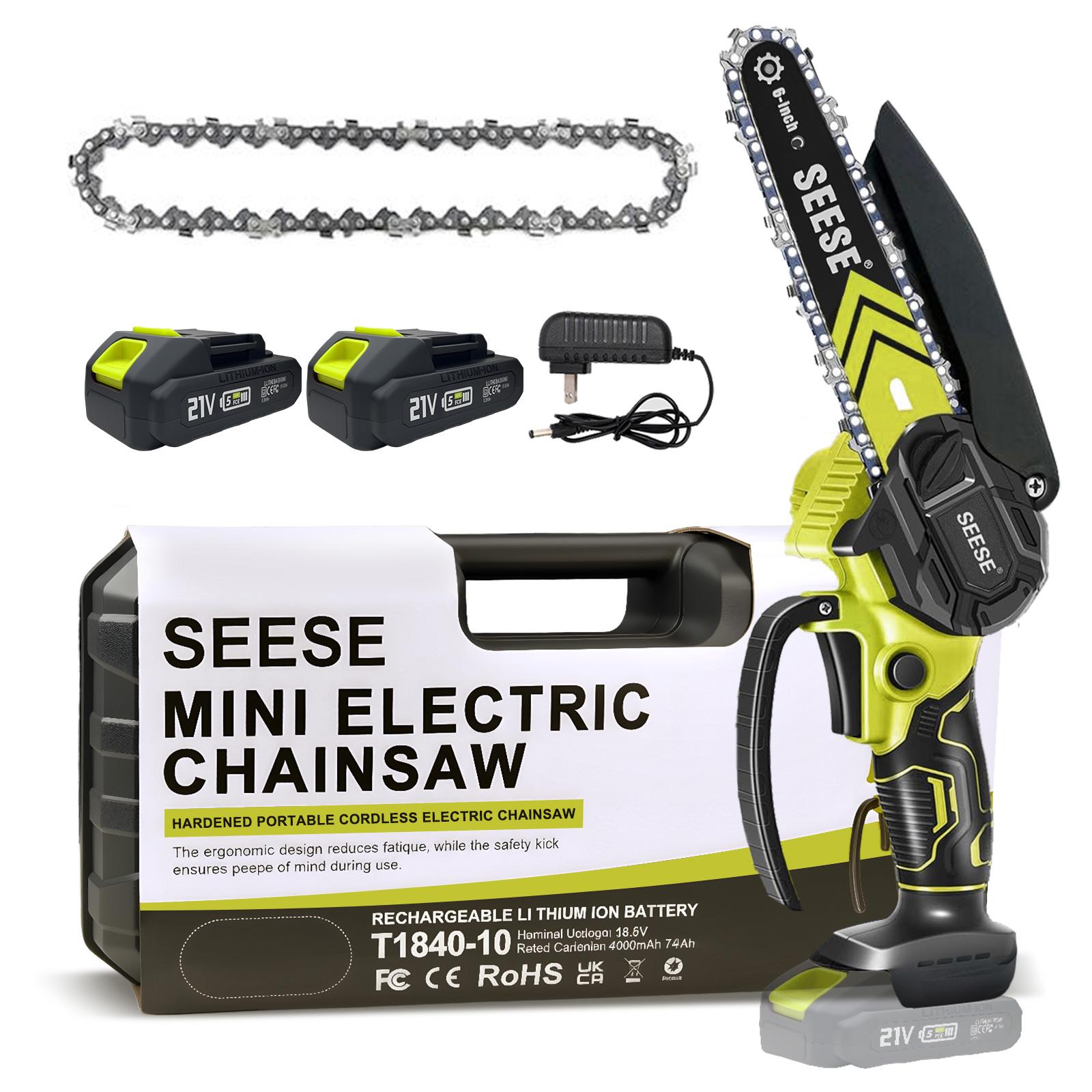 SEESE Brushless Mini ChainSaw - Portable Electric Cordless Saw for Wood Cutting, Batteries (2000mAh) ,Pruning, Gardening, Camping - Suitable for Seniors, Women SEESE Brushless Mini ChainSaw - Portable Electric Cordless Saw for Wood Cutting, Batteries (2000mAh) ,Pruning, Gardening, Camping - Suitable for Seniors, Women