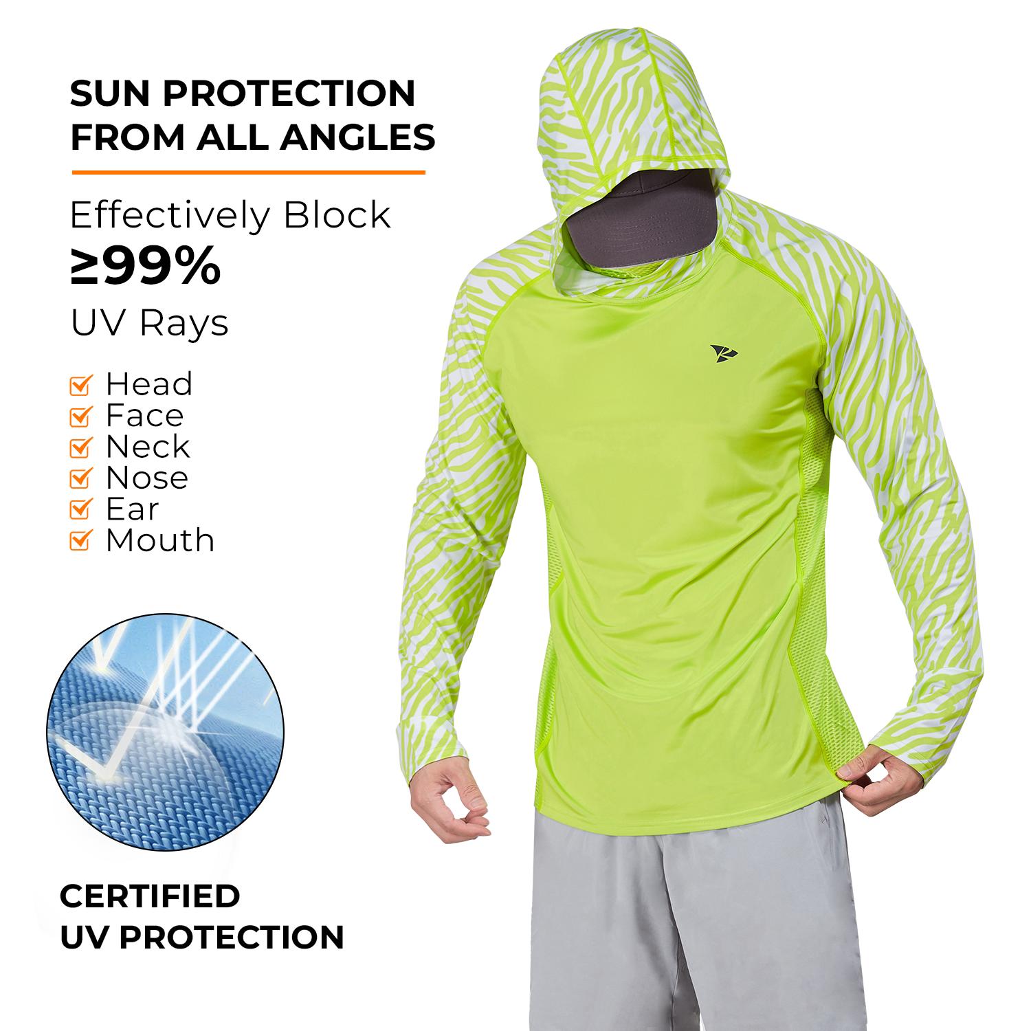 RODEEL 915 Sun Hoodie Shirts w/ Mask Neck Gaiter Men UPF 50+ UV Protection Long Sleeve Lightweight Quick Dry Moisture Wicking Breathable Cooling Activewear for Outdoor Sport Gym Fishing Roofing Landscaping Construction Gardening, Holiday Gift