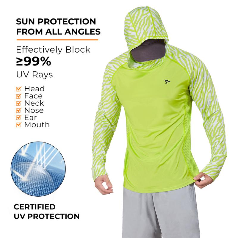 RODEEL 915 Sun Hoodie Shirts w/ Mask Neck Gaiter Men UPF 50+ UV Protection Long Sleeve Lightweight Quick Dry Moisture Wicking Breathable Cooling Activewear for Outdoor Sport Gym Fishing Roofing Landscaping Construction Gardening, Holiday Gift