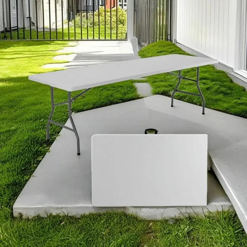 6FT Folding Table for Indoor Outdoor, Portable Heavy Duty Fold-in-Half Plastic Dining Picnic Party Camping Table with Carrying Handle 6 Feet Foldable Table with Built in Handle & Steel Legs | Heavy Duty Portable | Perfect for Party, Dining, Wedding, Event