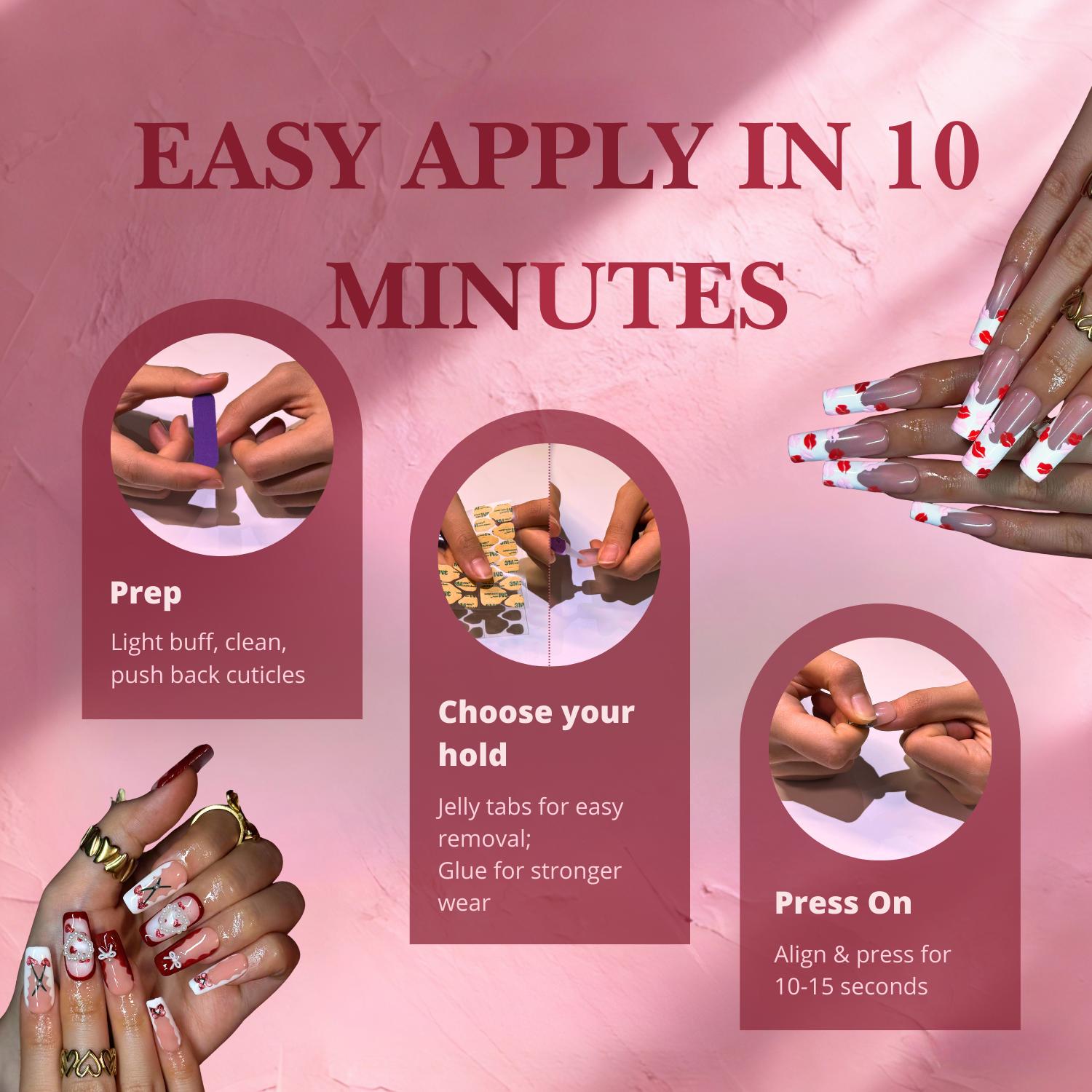 NailPhoria HEARTSTRUCK Collection - Valentine Handmade Press-On Nails | Reusable, Salon-Quality, Long-Lasting, Glossy Design