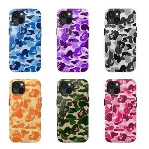 Bape Camo Streetwear Ape Head Pattern Glossy Finish Tough Phone Case. Edgy Y2K Fashion Aesthetic Heavy Duty Shockproof Dual Layer Protective Cover for iPhone 17 Pro Max 16 Air 15 14 13 12 11. Cool Gift.