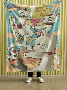 Dandadan Turbo Granny Chibi Character Print Fleece Blanket - Kawaii Lucky Cat Classic Anime Throw, Ultra-Soft Microfibre, Smooth Texture, Durable, Lightweight, Machine Washable, Adult Manga Indoor Room Decor Fan Gift
