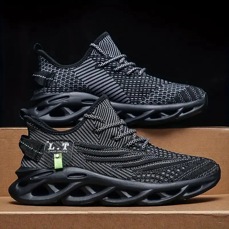 Men's Athletic Running Shoes - Breathable Lightweight Knit Lace-Up Sneakers, Round Toe, EVA Insole, MD Sole, Antimicrobial Upper, Textile Construction, All-Day Comfort, for Gym & Daily Wear, Footwear Fashion