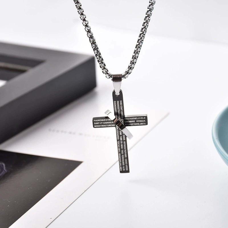KISSFOO Stainless Steel Scripture Ring Cross Necklace Personalized Accessories Gift for Men and Women KISSFOO Stainless Steel Scripture Ring Cross Necklace Personalized Accessories Gift for Men and Women