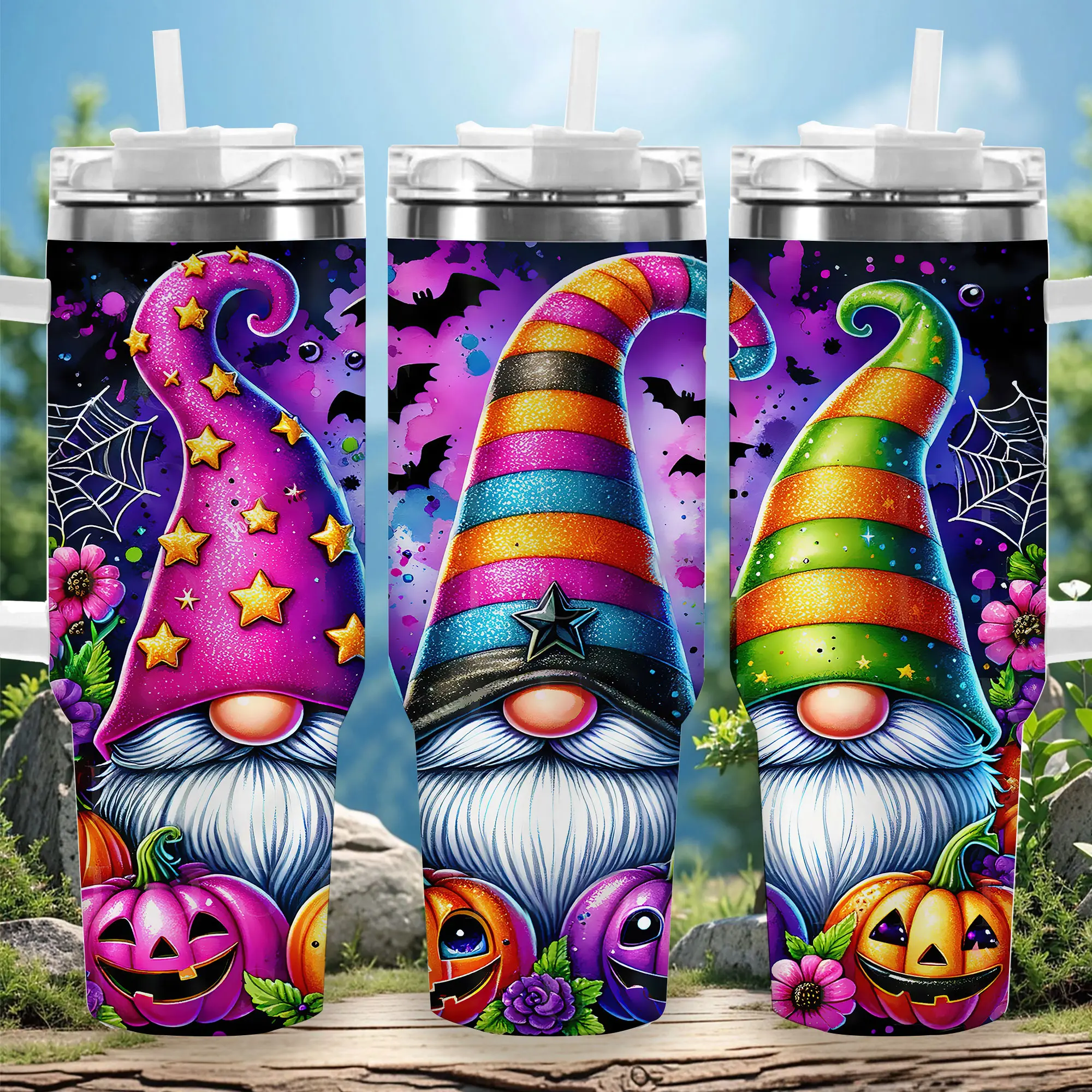 1pc 40oz Colorful Halloween Gnomes Tumbler with Lid, Insulated Travel Mug, Gift for Women Men, Ideal for Halloween, Independence Day, Memorial Birthday Gift, Coffee Cup, weird stuff