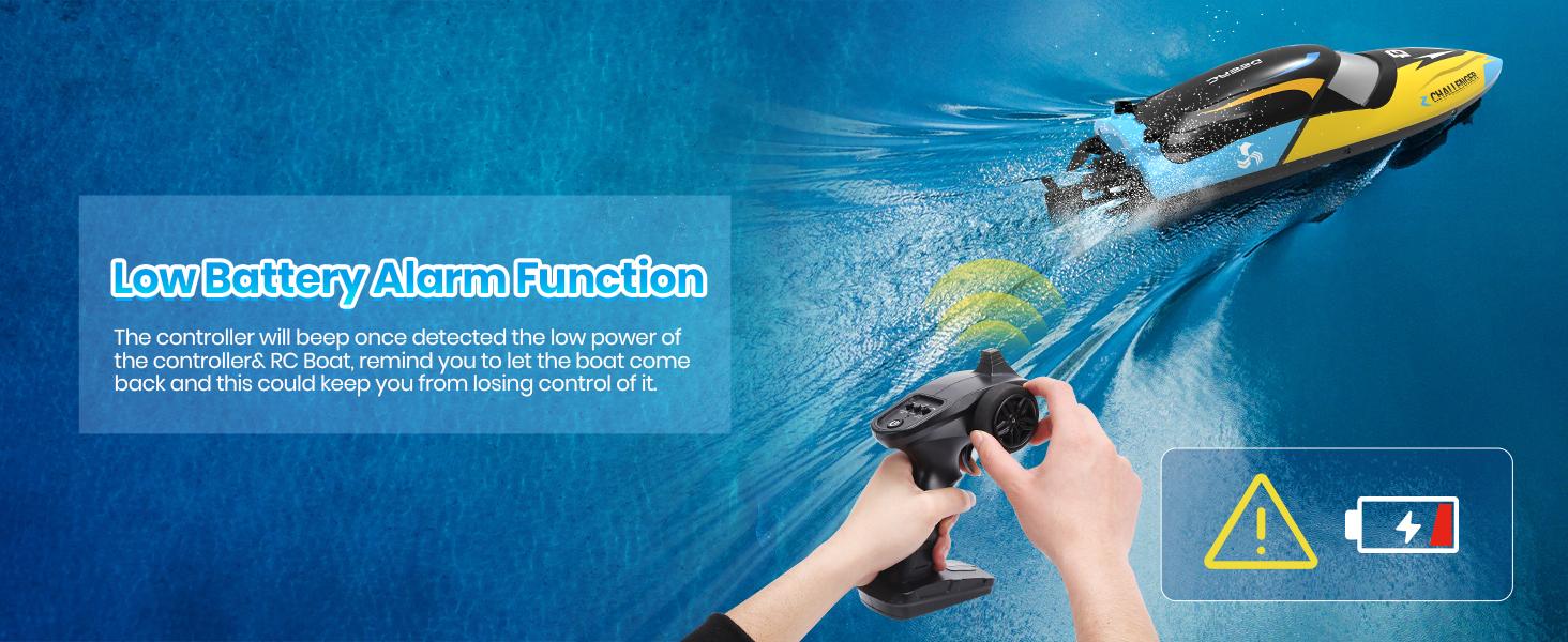 DEERC Brushless RC Boat, 30+ mph Fast RC Boats Never Capsize&Low Battery Alarm Function, 2.4GHz Racing Boat with LED Lights  Rechargeable Batteries