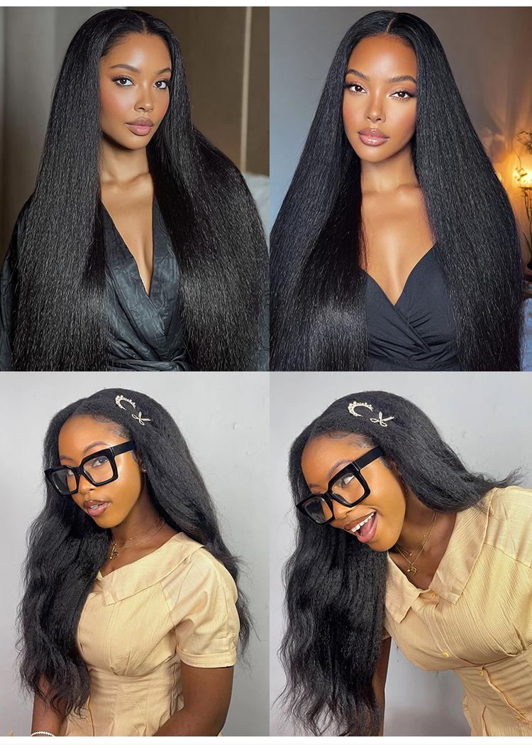Idoli Yaki Unisex Human Hair Lace Front Wig, 13x6 HD Transparent Lace Frontal, Kinky Straight Texture, 200 Density Human Hair Wigs
