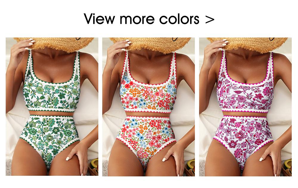 Aleumdr Women's Bikini Sets Floral Print Whip Stitch 2 Piece Swimsuits High Waisted Scoop Bathing Suits SpringStatements