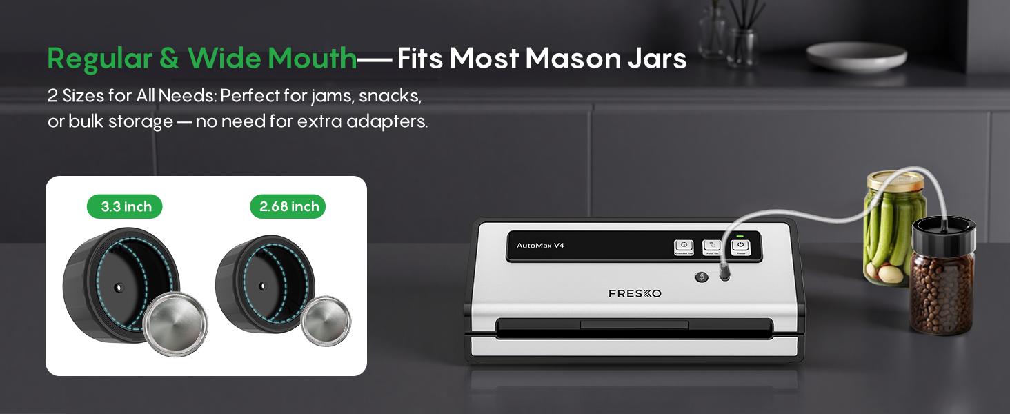 FRESKO AutoMax V4 Mason Jar Vacuum Sealer Machine, Automatic Food Sealer with Double Heat Seal, Includes Bags & Accessory Set