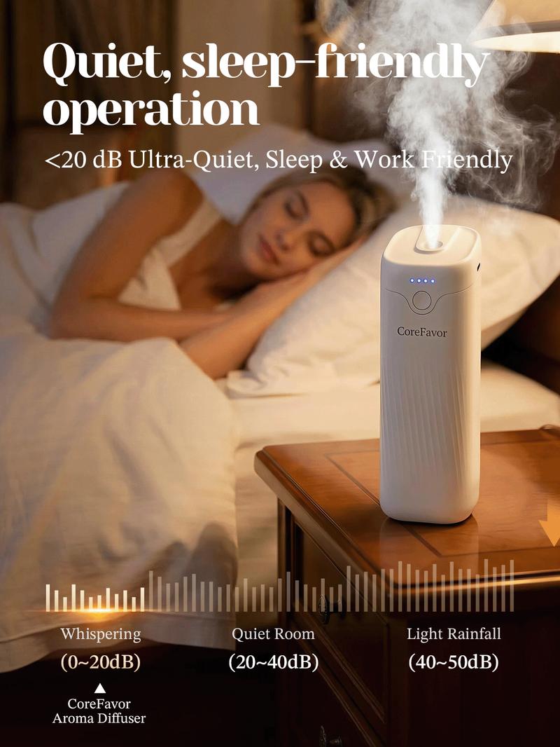 CoreFavor Waterless Essential Oil Diffuser, 4.06fl oz(120ml) Portable Battery Operated Cold Air Aroma Scent Machine, 4 Adjustable Intensity Levels, Quiet Diffuser for Bedroom, Office, Bathroom, Car