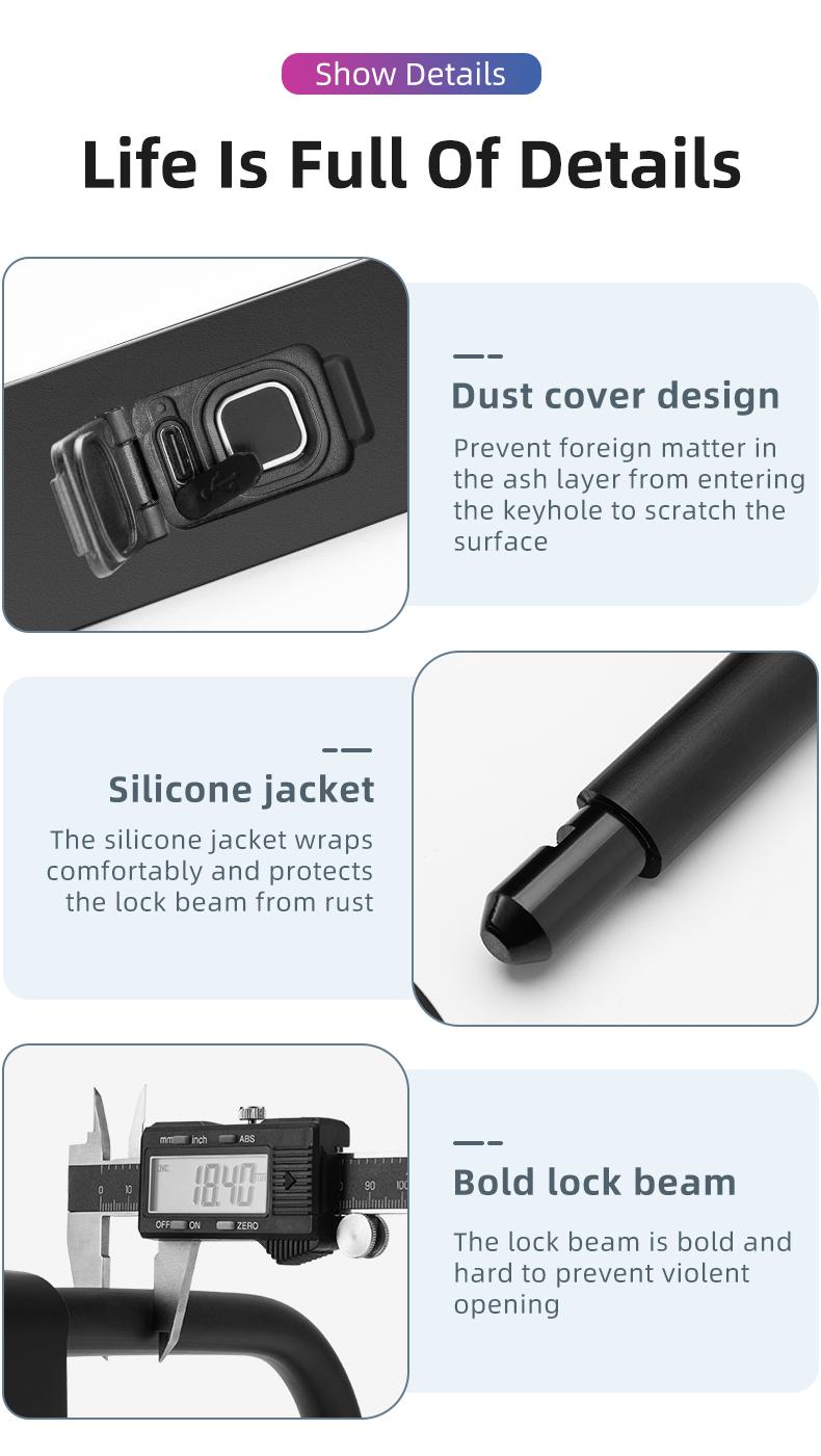 ROCKBROS Smart Bike U Lock with Fingerprint and App Control Waterproof