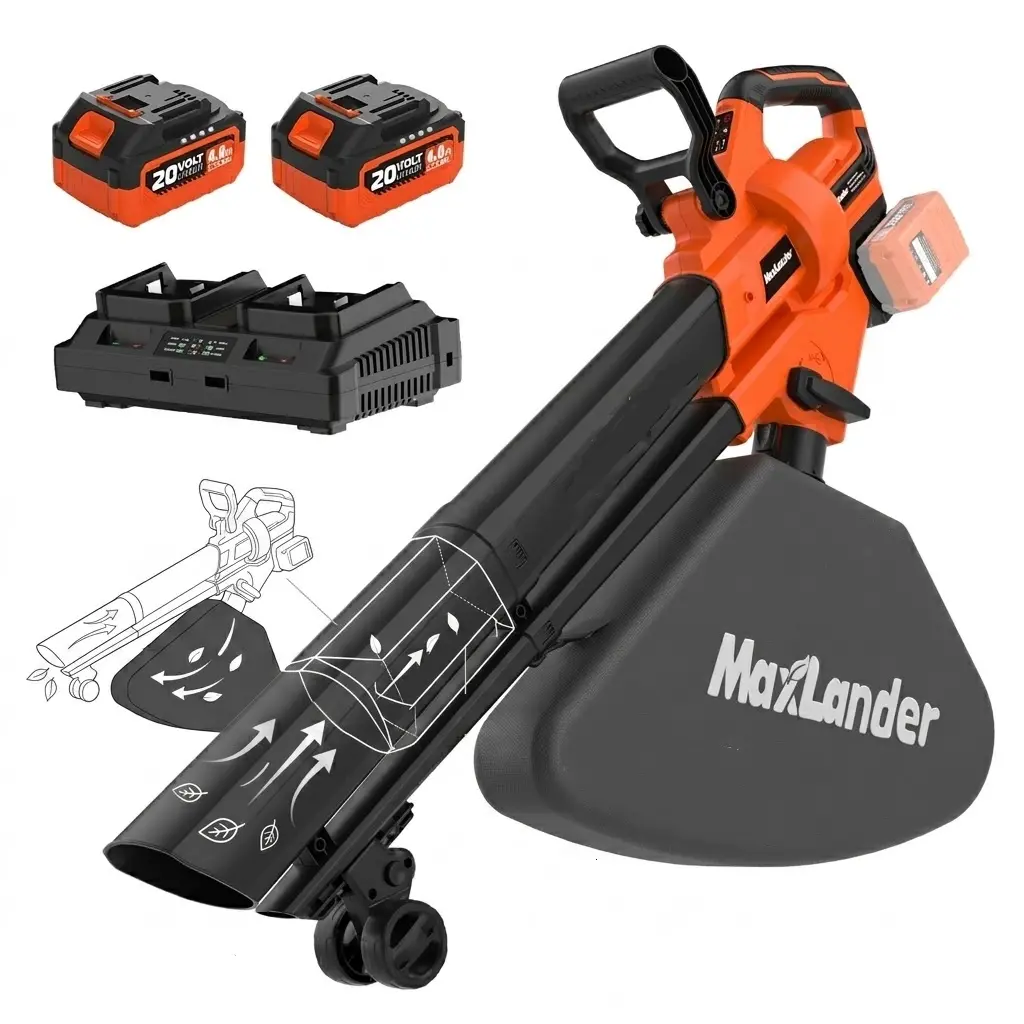 MAXLANDER 40V Cordless Leaf Blower Vacuum Mulcher (40v Model), 15:1 Chopping Ratio, 40L Bag, 6-Speed Motor, 170MPH Air Speed, 2x4.0Ah Batteries Included for Lawn Leaf Cleanup