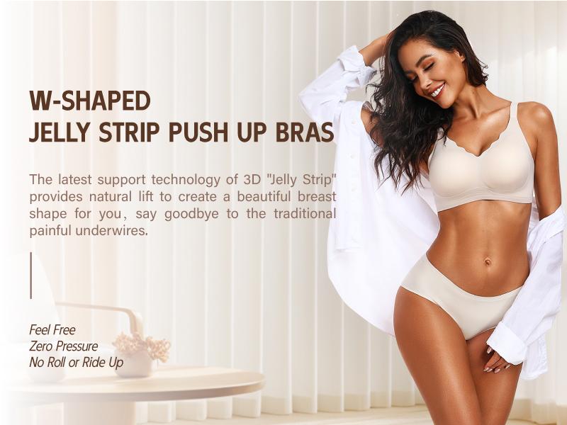 Vertvie Jelly Bra Womens Seamless Lift Wave Wireless Bras Push Up No Underwire Full Coverage Bralettes Comfort Supportive Sports T-Shirt Bra