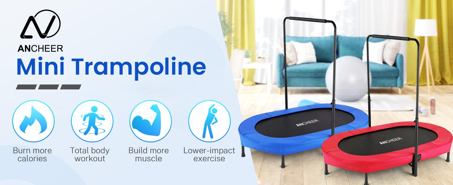 ANCHEER Foldable Trampoline, Mini Rebounder Trampoline with Adjustable Handle,  Indoor/Garden/Workout Cardio, Parent-Child Twins Trampoline Max 220lbs