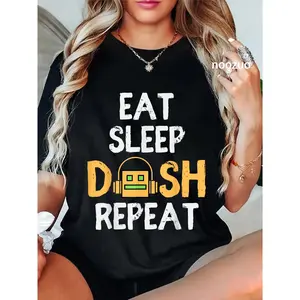 100% Cotton Eat Sleep Dash Repeat Video Game Geometry Dash Gamer Video T-Shirt