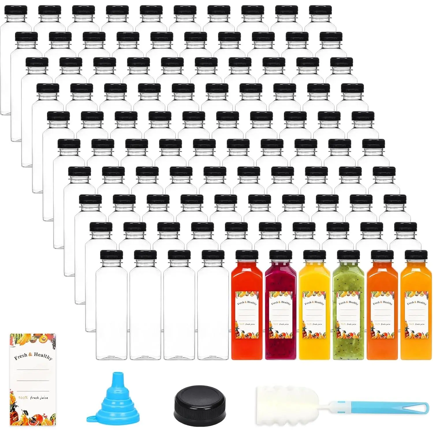 144 count 16oz Plastic Juice Bottles with ,  Clear Bulk Juice Containers with Caps for Juicing, Smoothies, Drinking and Other Beverages