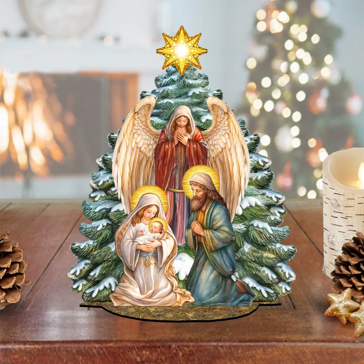 212 MAIN 852767-10 8.5 in. Handmade Wooden Nativity Scene Collectibles Set - Angel Figure, Figurines, Miniatures, Christmas Ornaments, Indoor Holiday Home Decoration, Christmas Memories, Easy Install