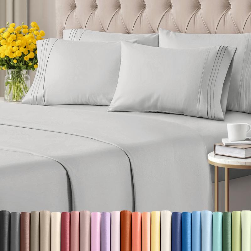 CGK 6-Piece Sheet Set – Deep Pocket, Wrinkle-Resistant, Cooling, 1 Fitted Sheet, 1 Flat Sheet, 4 Pillowcases