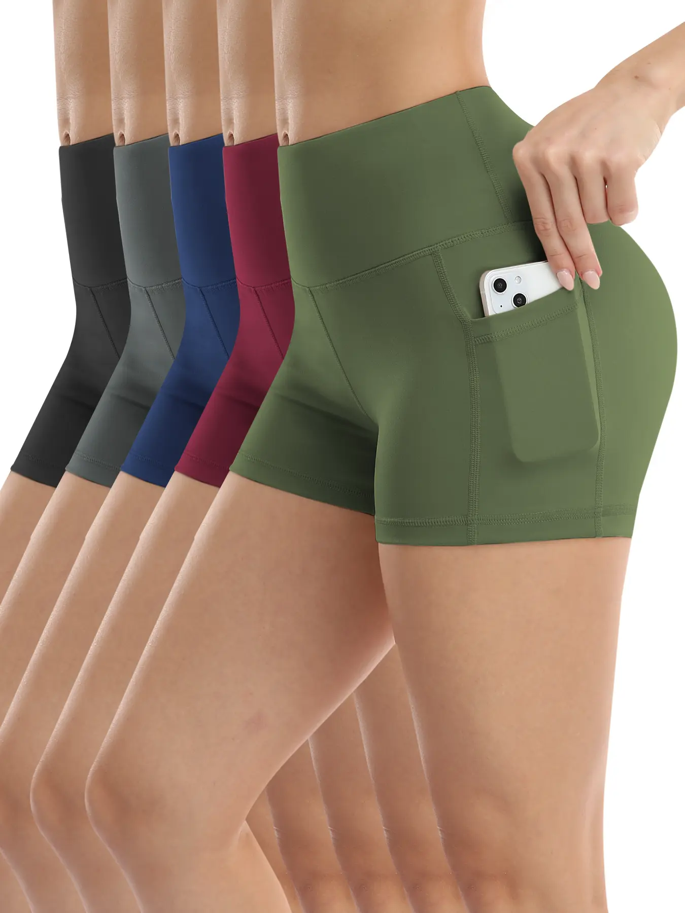 CHRLEISURE 3/5-Piece Set Of Solid Color Women's High Waisted Cycling Shorts With Pockets For Exercise And Yoga Short Leggings Gymclothes bikershorts