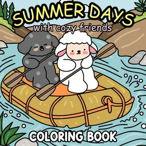 Summer Days with Cozy Friends Coloring Book: Adorable Fuzzy Friends with Cute Background Summer Scenes for Both Kids and Adults for Relaxing Coloring