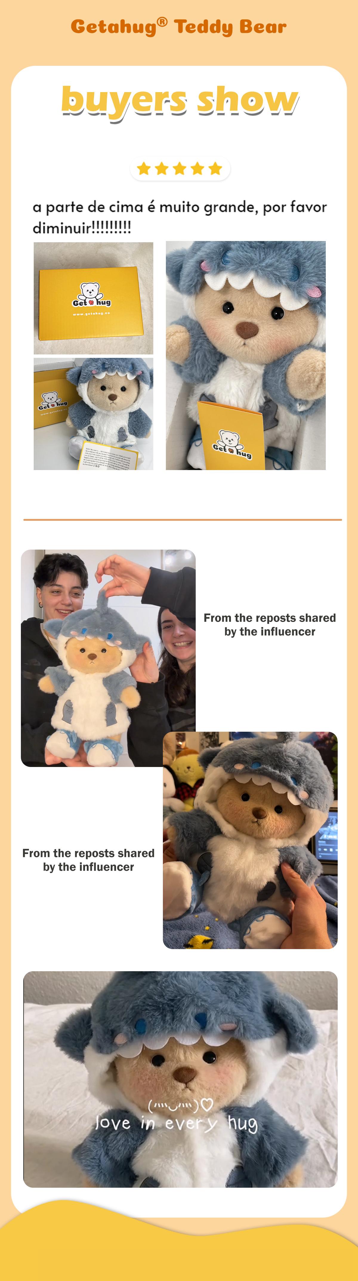 Shark Teddy Bear | Getahug Handmade Jointed Plush with Changeable Poses, Cuddly Stuffed Animal Gift for Collectors & Lovers, cozyvibes Huggable Collectible