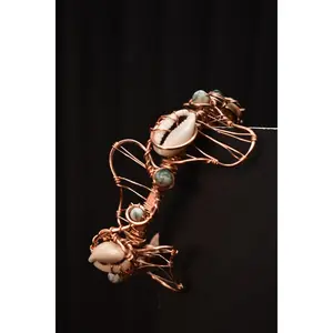 Moss Agate and Cowrie Shell — Orbit Current Mistress Copper Cuff