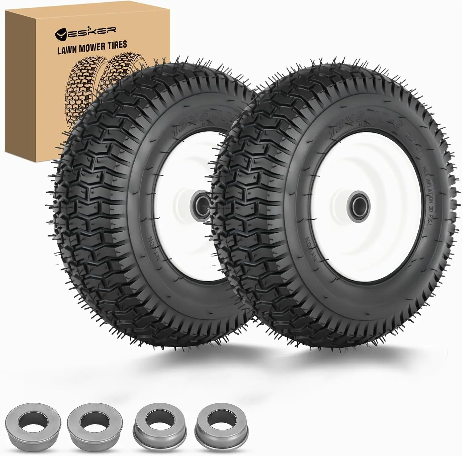 Yesker 13x5.00-6 Pneumatic Lawn Mower Tires, 13" Rubber Tires with 3/4" Axle Bore & 3" Hub Length, Air-Filled Replacement Wheels for Riding Lawn Mowers, 2 Pack, Pneumatic Tires