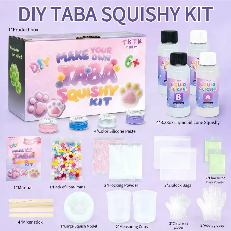 Cat Paw Taba Squishy DIY Kit Super Solid Slow Rising, Stress Relief Fidget Toys Squeeze Balls, Make Your Own Slime with Rubber Tree, Fun Relaxing Birthday Gift for Friends