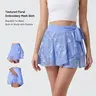OYV Women's Floral Embroidery Mesh Wrap Mini Skorts Skirts - Lace Waist, Breathable, Built-in Shorts with Pocket & Strap, Worry-Free Sports Fitness Skirt for Yoga-to-Casual Outings