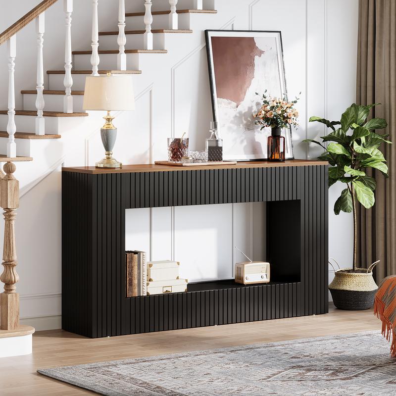 LITTLE TREE Modern Console Table, 55-Inch Wood Entryway Table with Storage, Narrow Long Sofa Table Behind Couch Table for Living Room, Foyer, Hallway