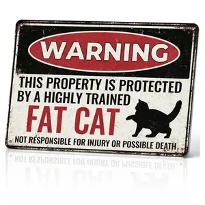 Vintage Fat Cat Warning Metal Sign - Retro Aluminum Plate Wall Art, 8x12 Inch, Humorous Home Decor For Kitchen, Coffee Shop, Or Club, Durable Aluminum Material, Easy To Hang, Cat Decor, Perfect For Room Decor, Aluminium