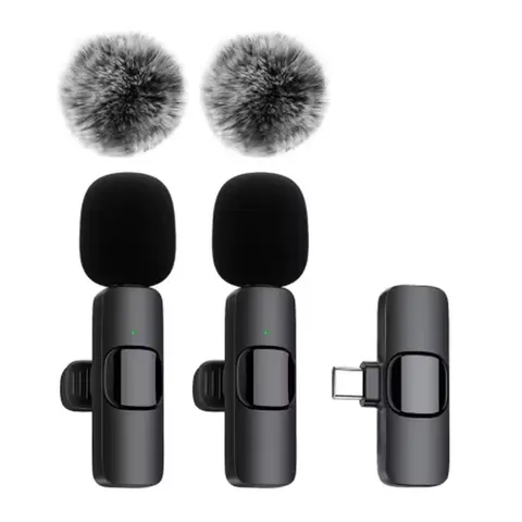 Rechargeable Wireless Lavalier Microphone Set - Cordless Omnidirectional Mobile Mic, Bluetooth Audio Device for iPhone (Under 15), Android, iPad, USB Type-C Smartphones, Content Creators & Recording