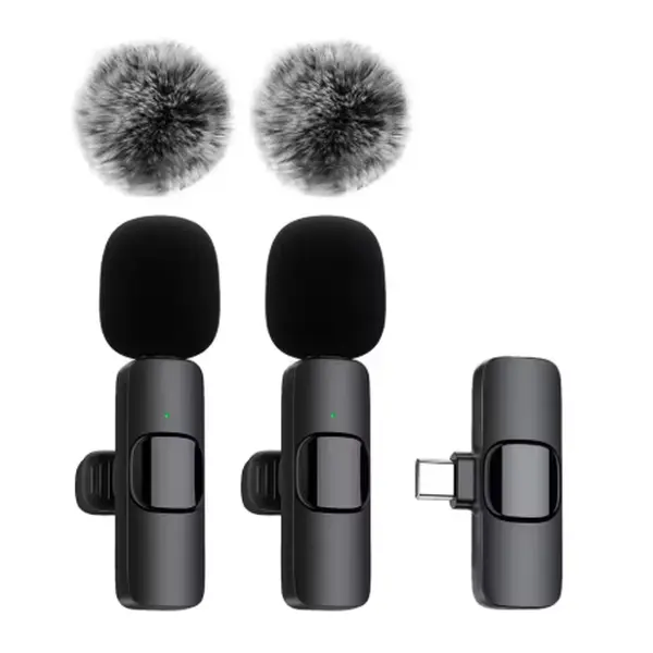 Rechargeable Wireless Lavalier Microphone Set - Cordless Omnidirectional Mobile Mic, Bluetooth Audio Device for iPhone (Under 15), Android, iPad, USB Type-C Smartphones, Content Creators & Recording