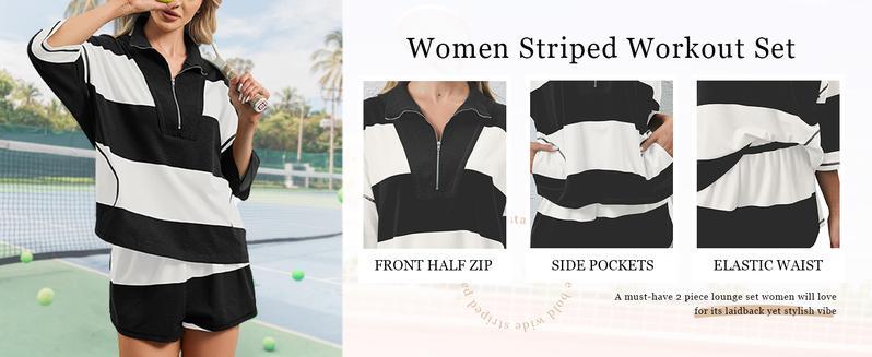 Mundoven Women's Valentine's Day 2 Piece Outfits Summer Striped Workout Set Two Piece Matching Lounge Sets Half Sleeve Tops and Short Sets Oversized