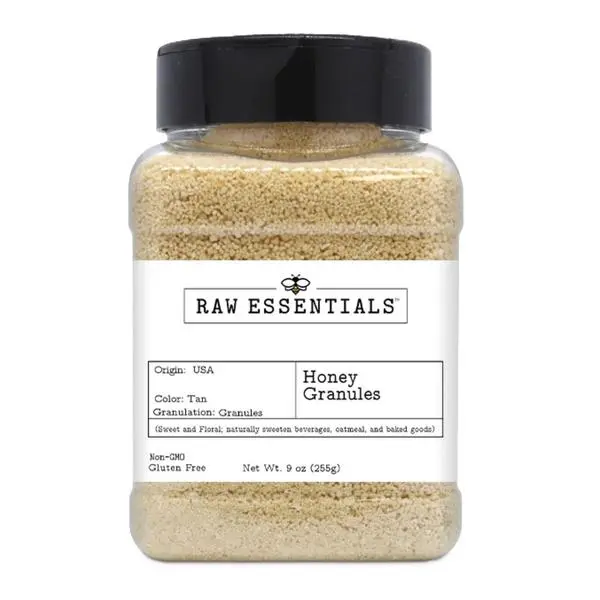 Raw Essentials Honey Granules – Natural Sweetness for Oatmeal, Yogurt, Beverages, and Desserts – Non-GMO and Gluten-Free – 9 Ounce Container